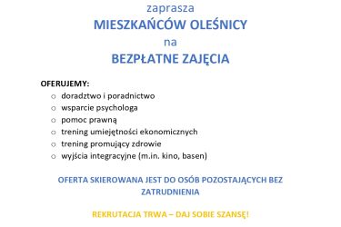  Klub Integracji Społecznej zaprasza mieszkańców Oleśnicy na bezpłatne zajęcia